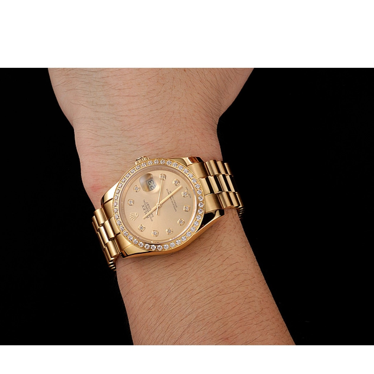 Aaa fake watches Dial Diamond Bracelet 1454097 Swiss Rolex Bezel Champagne Gold Datejust 0823
